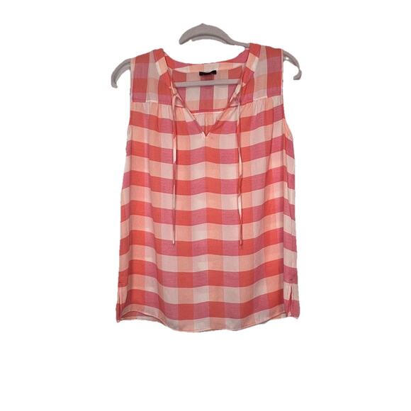 Ann Taylor Factory Woman’s Pink And White Checked Plaid Sleeveless Blouse Small - Picture 1 of 7
